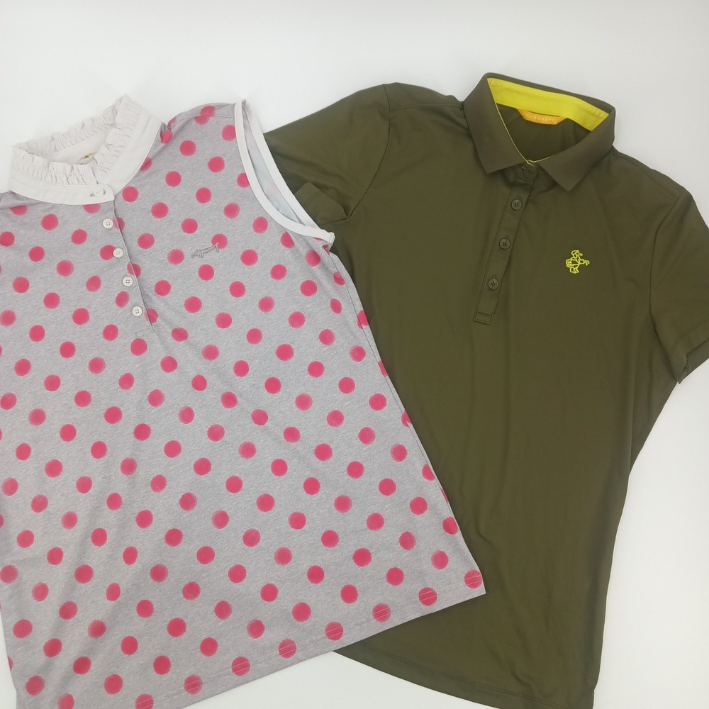 Louis Castel Golf Polo Bundle Womens Olive Green & Pink Polka Dot Tops 100 105